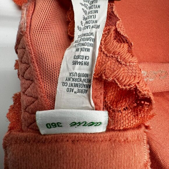 AERIE | 36 D Peach Orange Real Happy Wireless Plunge Floral Lined Lace Bra - Picture 3 of 7